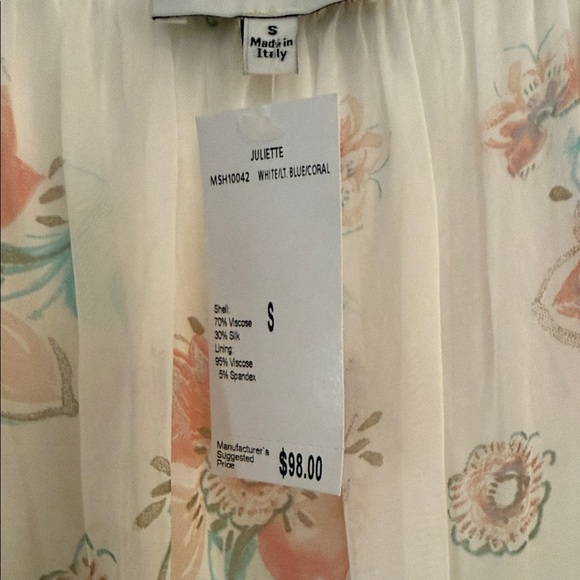 Sheer Floral Cream Blouse with Mint Accents - Picture 3 of 7